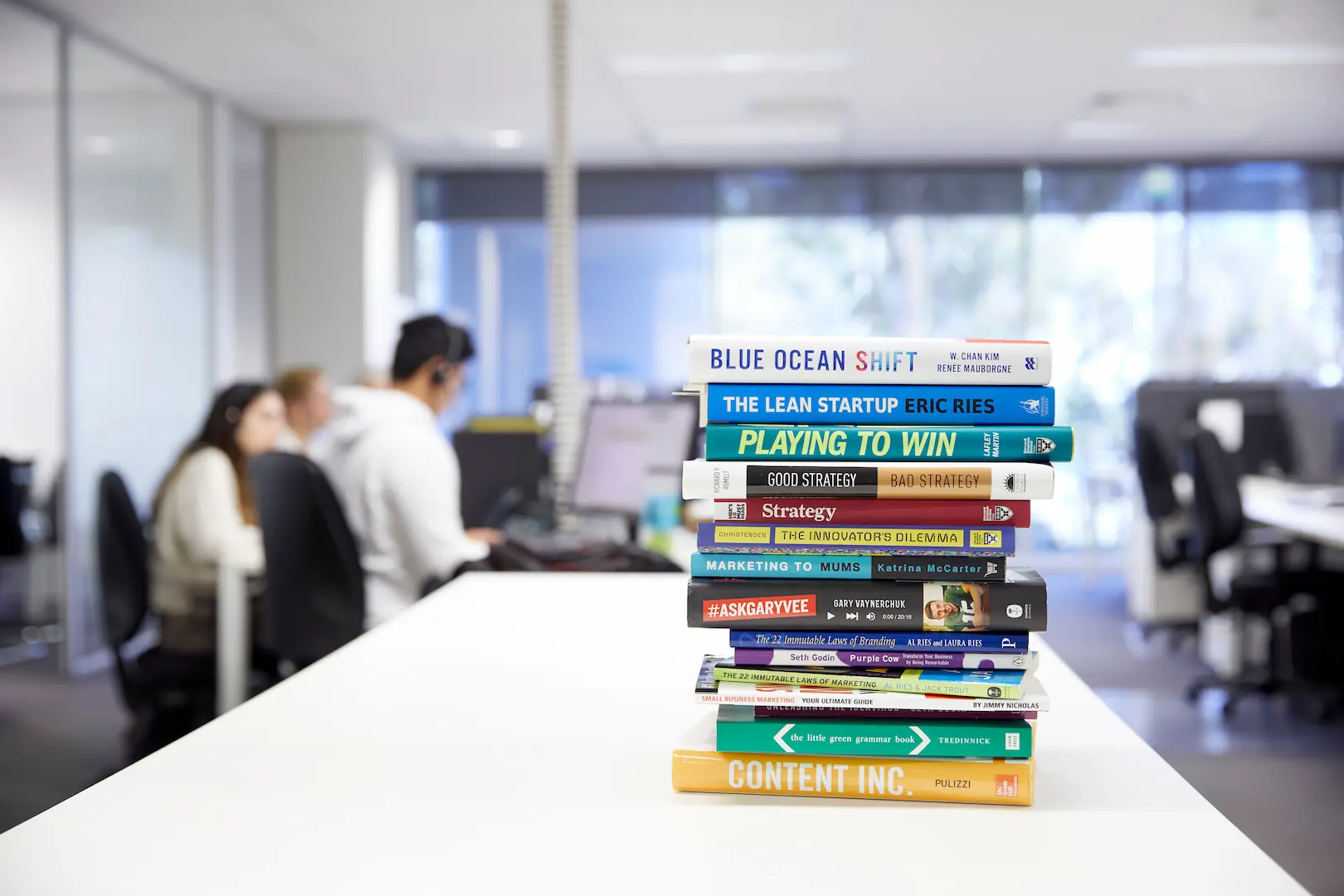 Stack of business strategy books